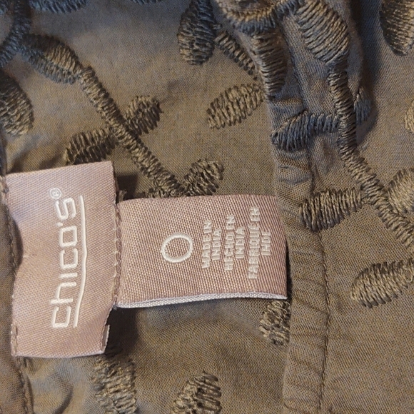 Chico's Women's Olive Green Embroidered Blouse - Picture 6 of 6